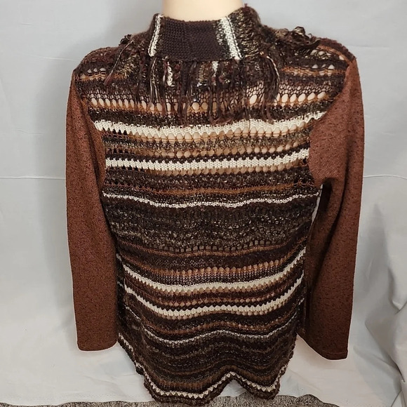 BKE Fringed Brown Sweater Open Cardigan Size Small - Picture 5 of 16